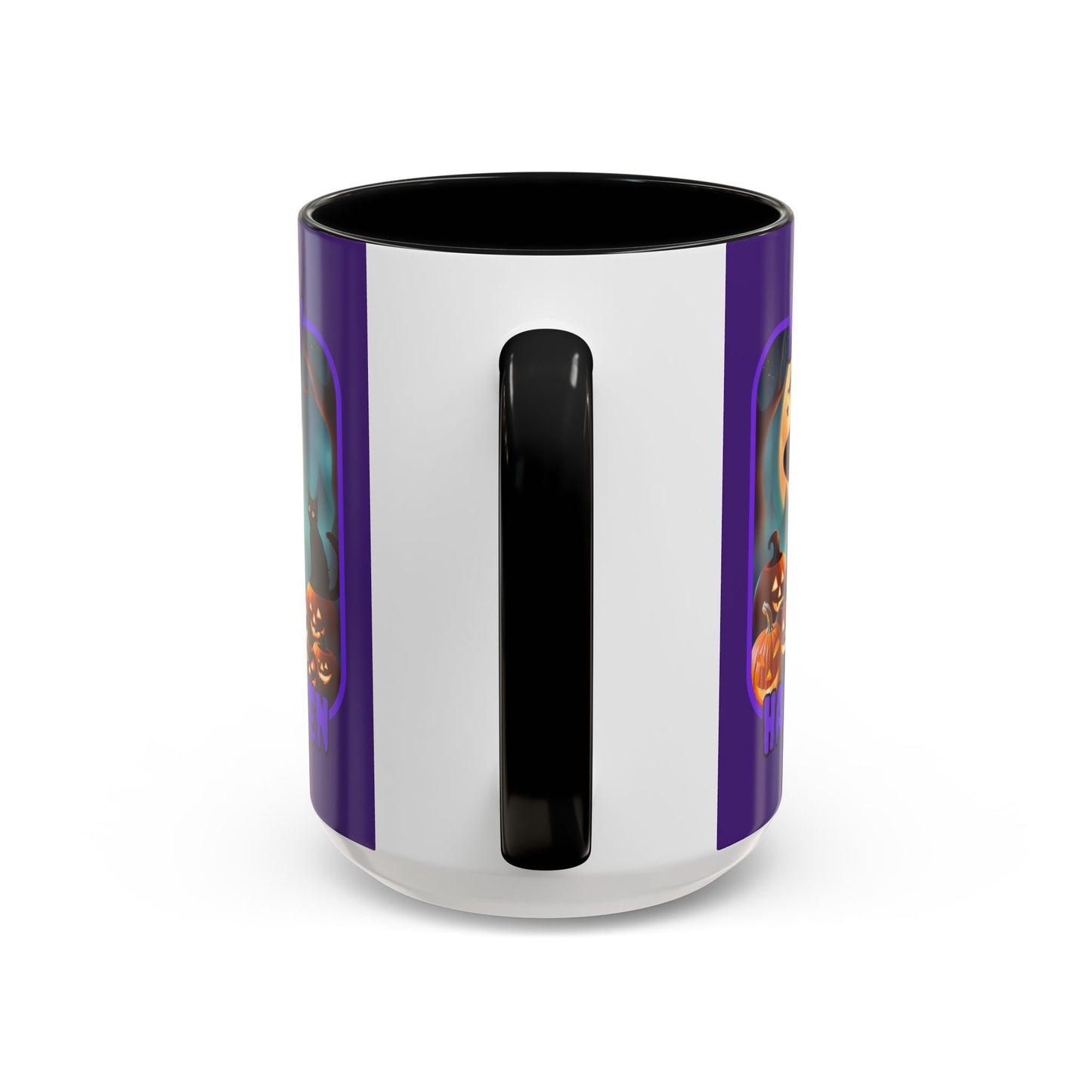 Happy Halloween Cute Witch Purple font Purple Accent Mug by CreepyCrafts.boo