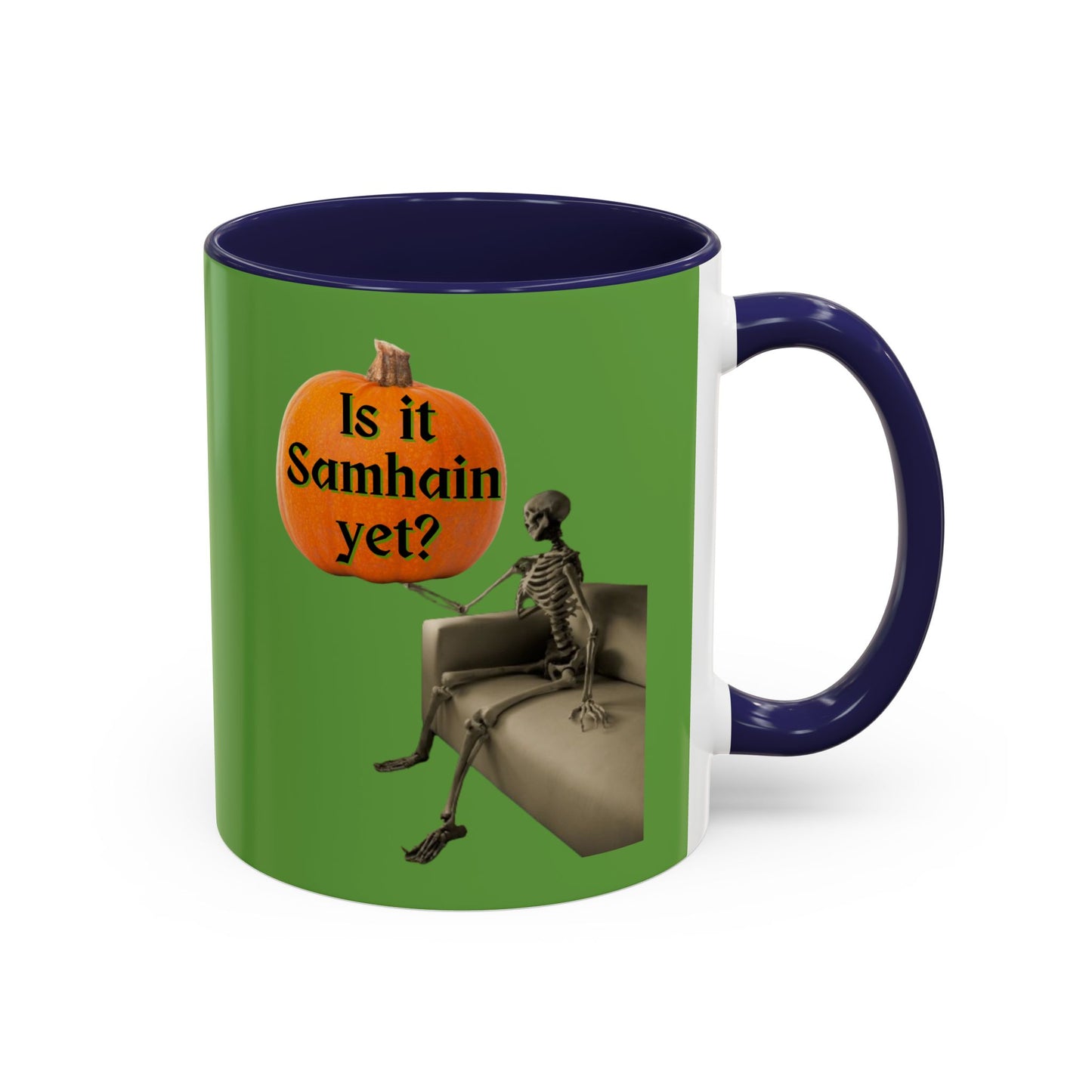 Is it Samhain yet? Skeleton's Pumpkin Green Accent Mug by CreepyCrafts.boo