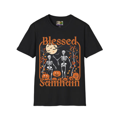 Spooktacular Skeletons of Samhain Dark colors Unisex T-Shirt by CreepyCrafts.boo
