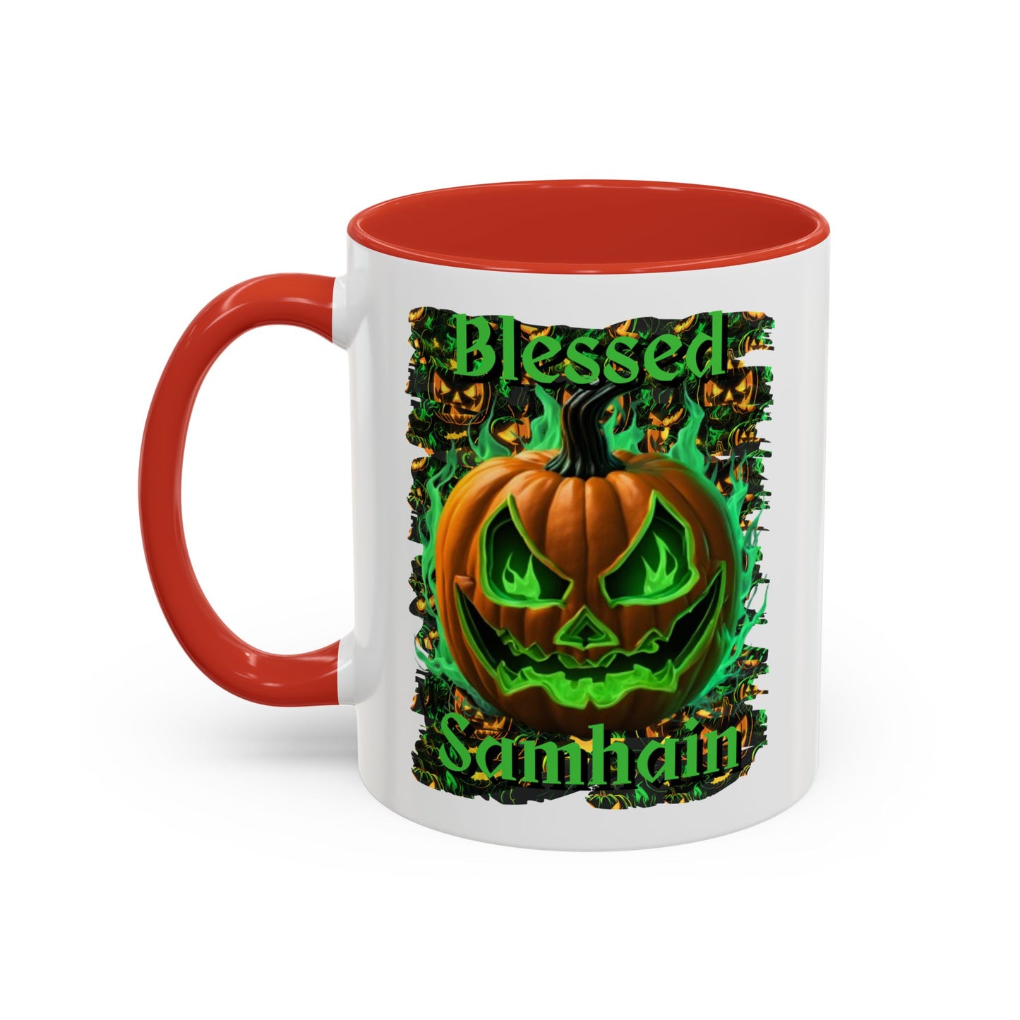 Blessed Samhain Green Jack White Accent Mug by CreepyCrafts.boo