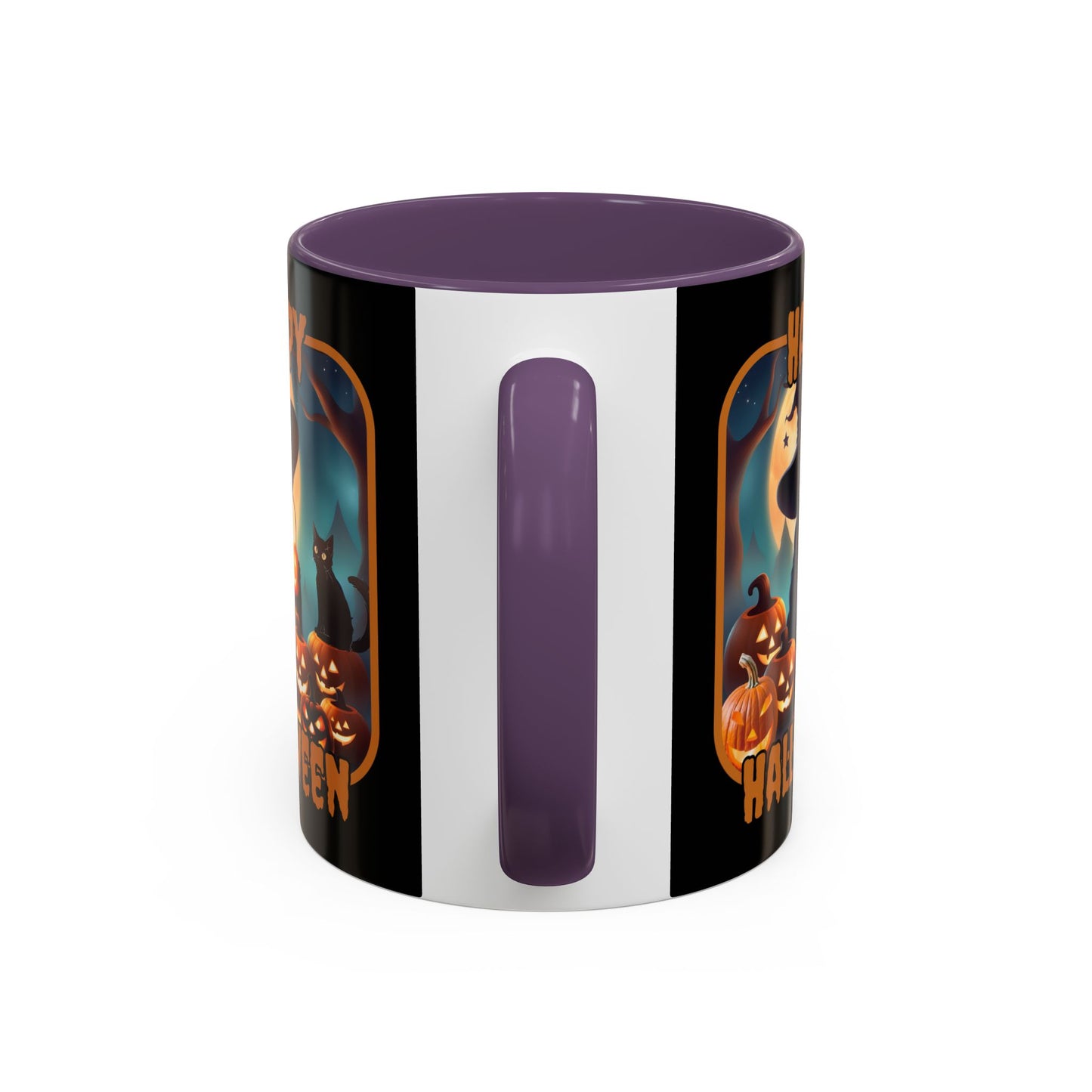 Happy Halloween Cute Witch Orange font Black Accent Mug by CreepyCrafts.boo