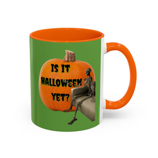 Is it Halloween yet? Skeleton's Giant Pumpkin Green Accent Mug by CreepyCrafts.boo