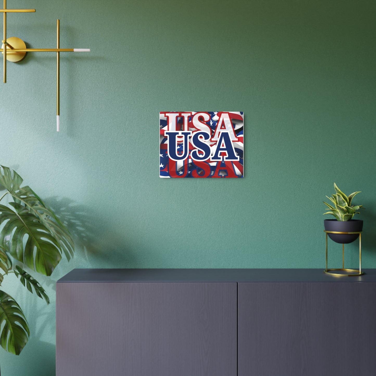 USA! USA! USA Blue Center Metal Art Sign by cypherpunkgear