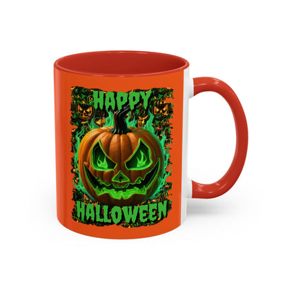 Happy Halloween Green Jack Orange Accent Mug by CreepyCrafts.boo