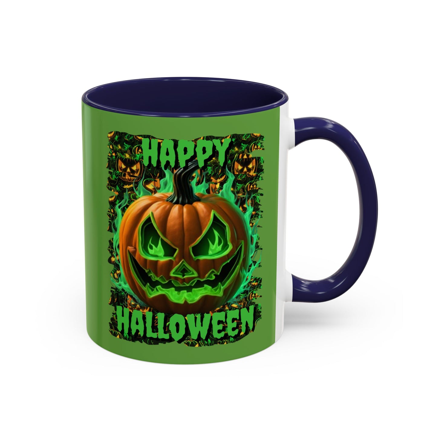 Happy Halloween Green Jack Green Accent Mug by CreepyCrafts.boo