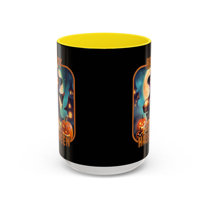 Happy Halloween Little Witch Orange font Black Accent Mug by CreepyCrafts.boo