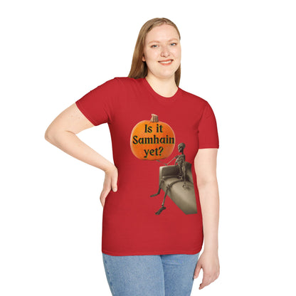 Is it Samhain yet? Skeleton's Pumpkin Light colors Unisex T-Shirt by CreepyCrafts.boo