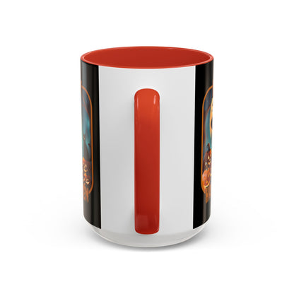 Happy Halloween Cute Witch Orange font Black Accent Mug by CreepyCrafts.boo