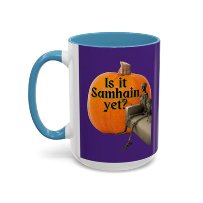 Is It Samhain Yet? Skeleton's Giant Pumpkin Purple Accent Mug by CreepyCrafts.boo