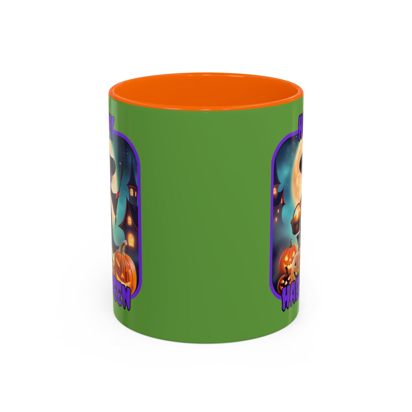 Happy Halloween Little Witch Purple font Green Accent Mug by CreepyCrafts.boo
