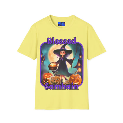 Blessed Samhain Little Witch PRfont LTcolors Unisex T-Shirt by cypherpunkgear