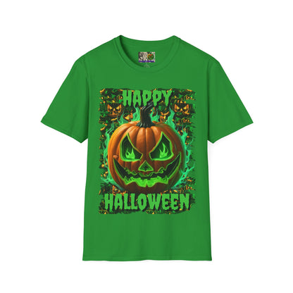 Happy Halloween Green Jack Dark colors Unisex T-Shirt by CreepyCrafts.boo