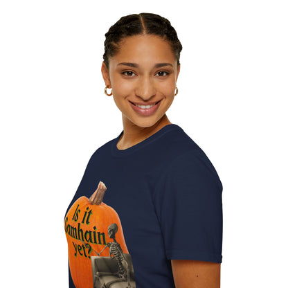 Is It Samhain Yet? Skeleton's Giant Pumpkin Dark colors Unisex T-Shirt by CreepyCrafts.boo