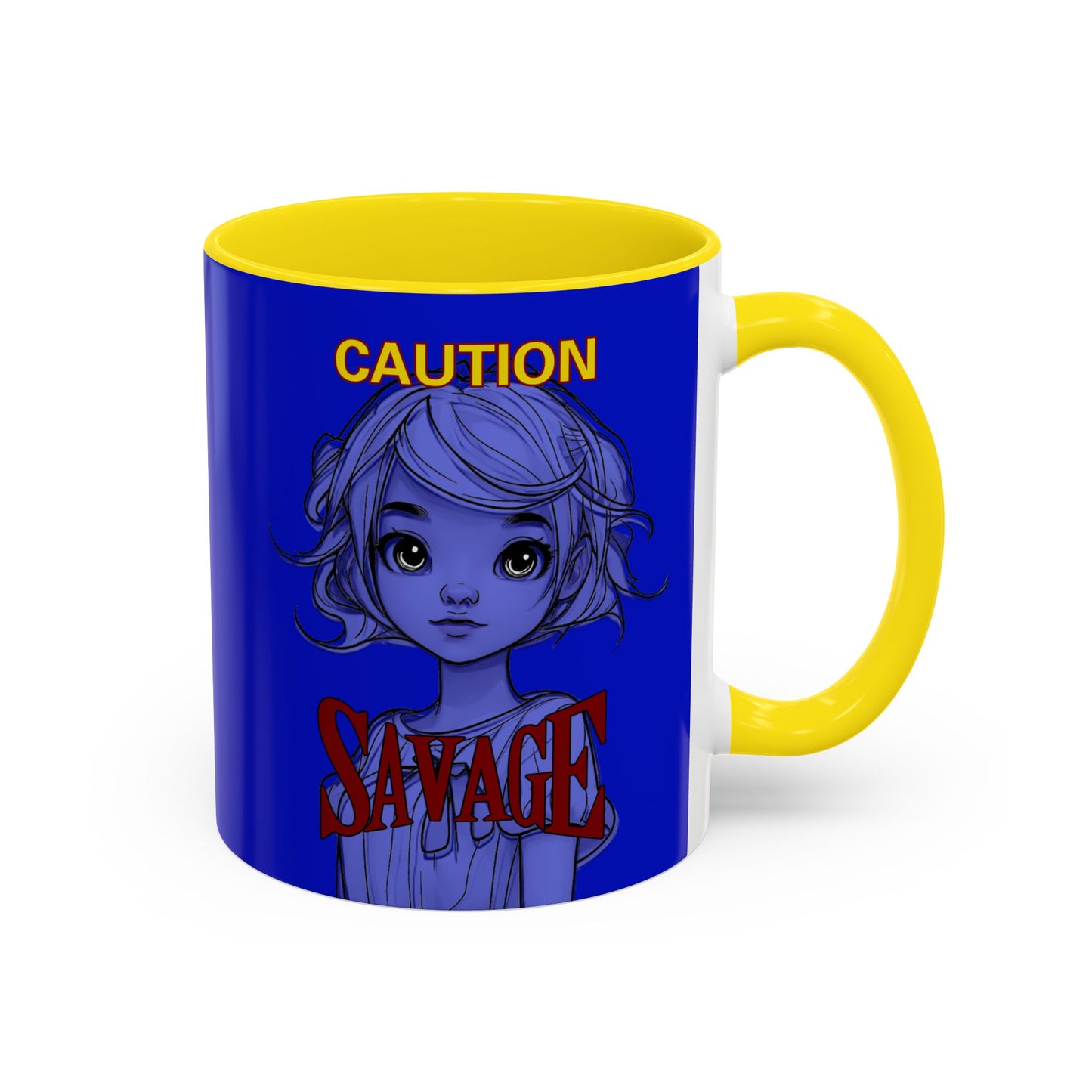 Caution, Savage Dark Blue Accent Mug by cypherpunkgear.com