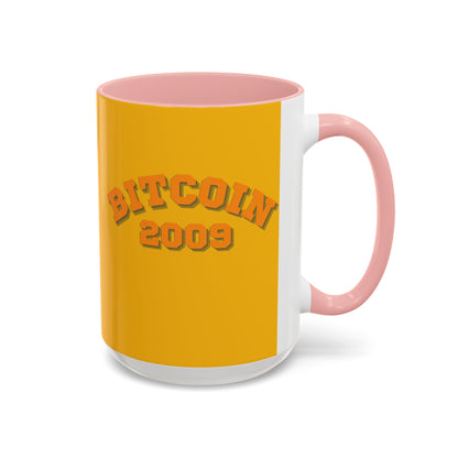 Bitcoin 2009 Yellow Accent Mug by cypherpunkgear.com