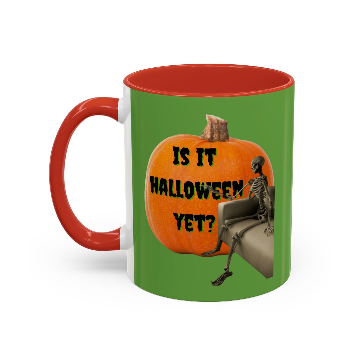 Is it Halloween yet? Skeleton's Giant Pumpkin Green Accent Mug by CreepyCrafts.boo