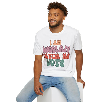 I Am Woman Watch Me Vote LTcolors Unisex T-Shirt by cypherpunkgear