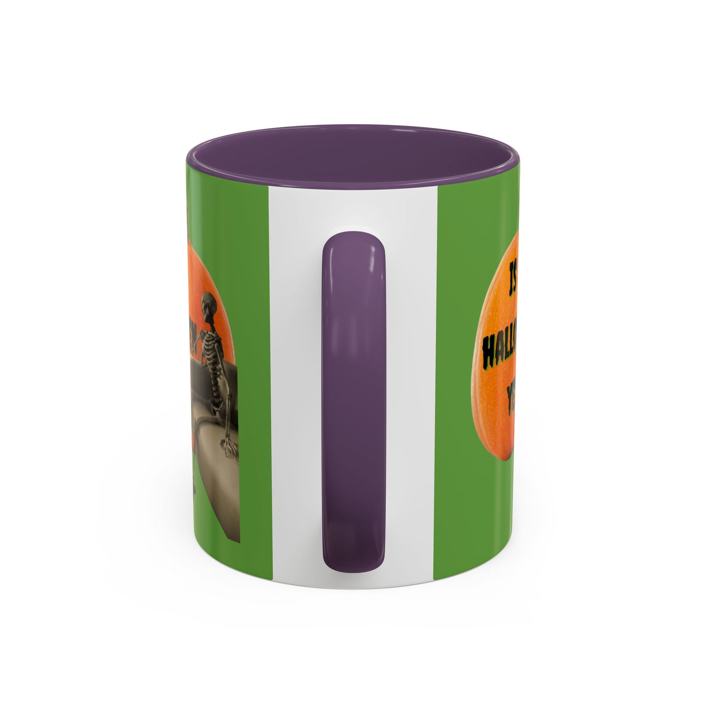 Is it Halloween yet? Skeleton's Giant Pumpkin Green Accent Mug by CreepyCrafts.boo