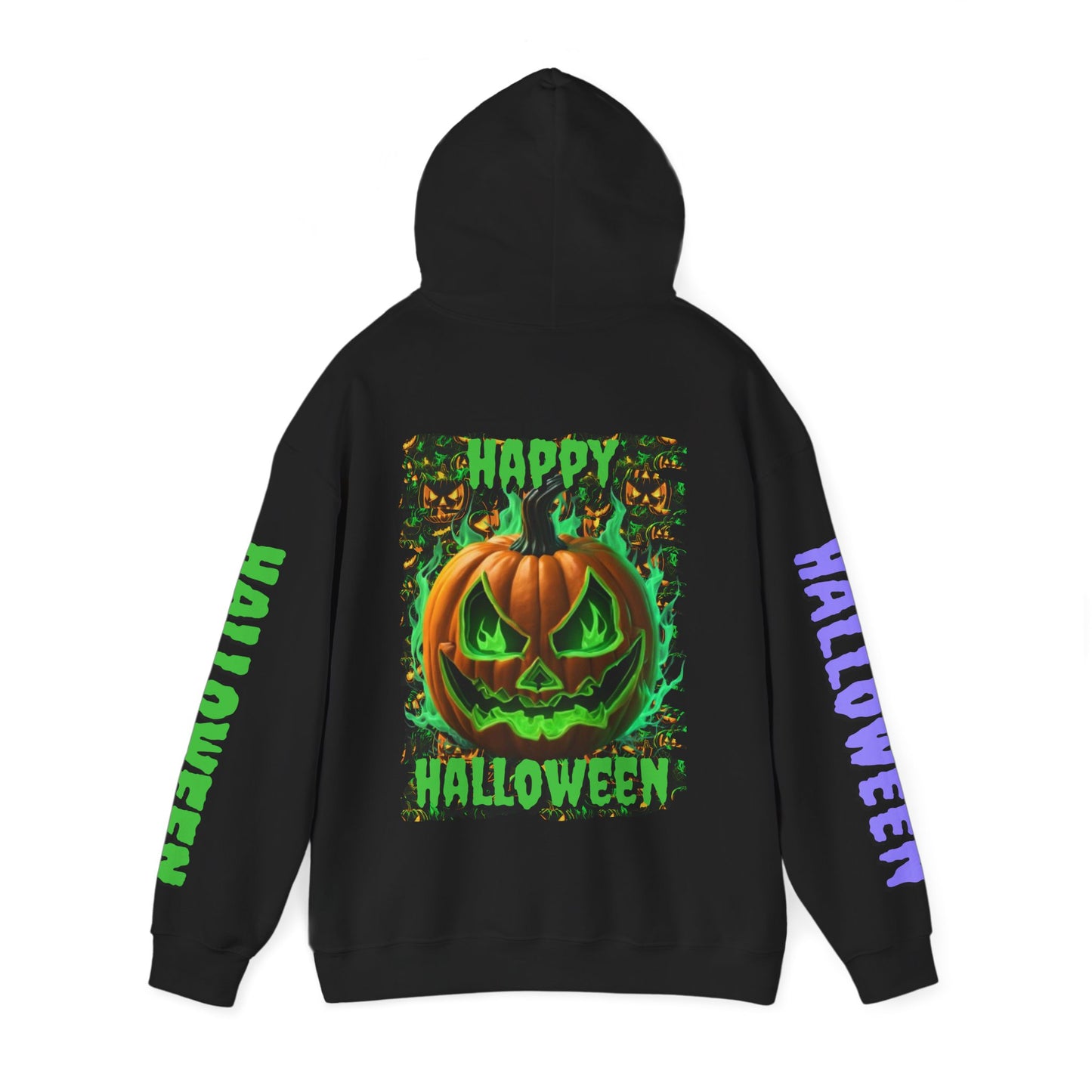 Happy Halloween Green Jack Hoodie Unisex Hooded Sweatshirt by CreepyCrafts.boo