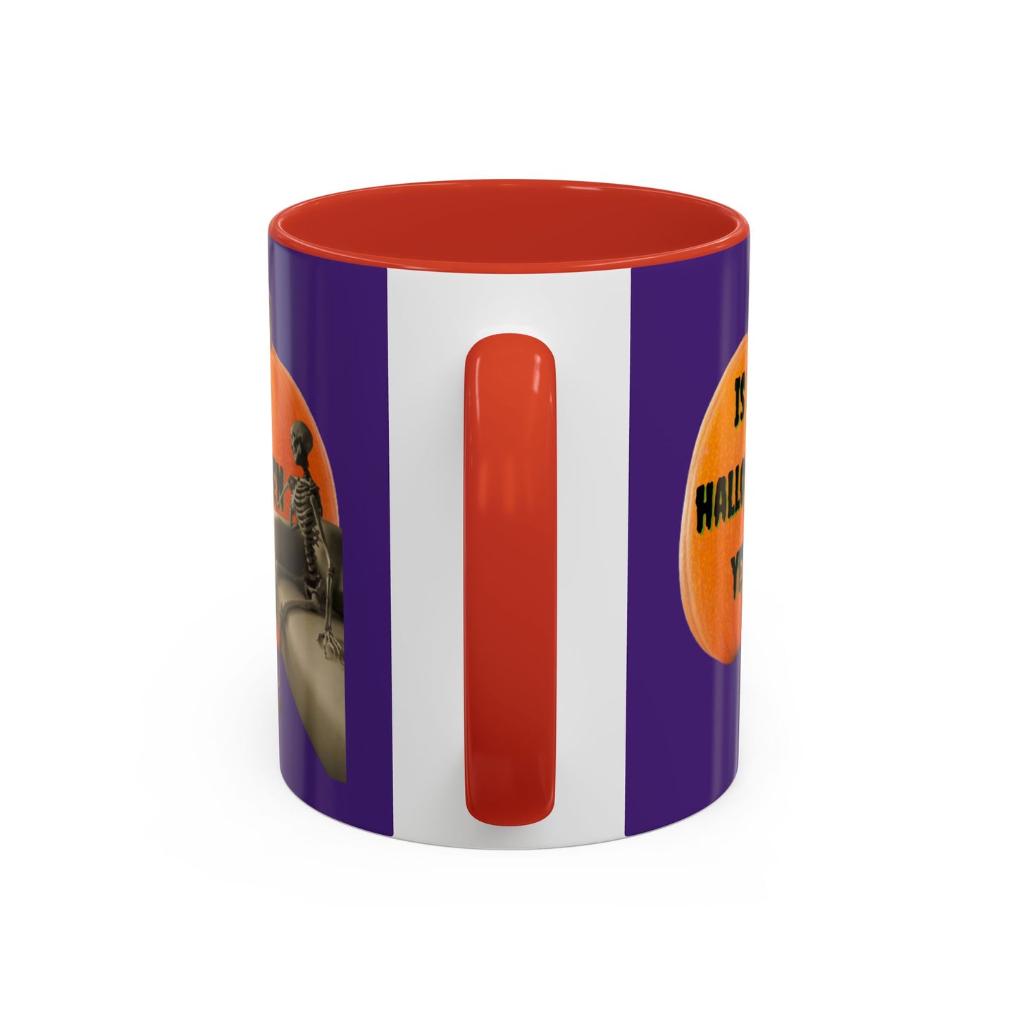 Is it Halloween yet? Skeleton's Giant Pumpkin Purple Accent Mug by CreepyCrafts.boo