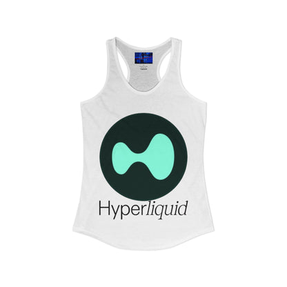 Hyperliquid Black font Women's Racerback Tank Top by cypherpunkgear.com