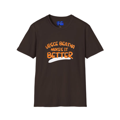 Uisce Beatha makes it better Orange font Dark colors Unisex T-Shirt by cypherpunkgear.com