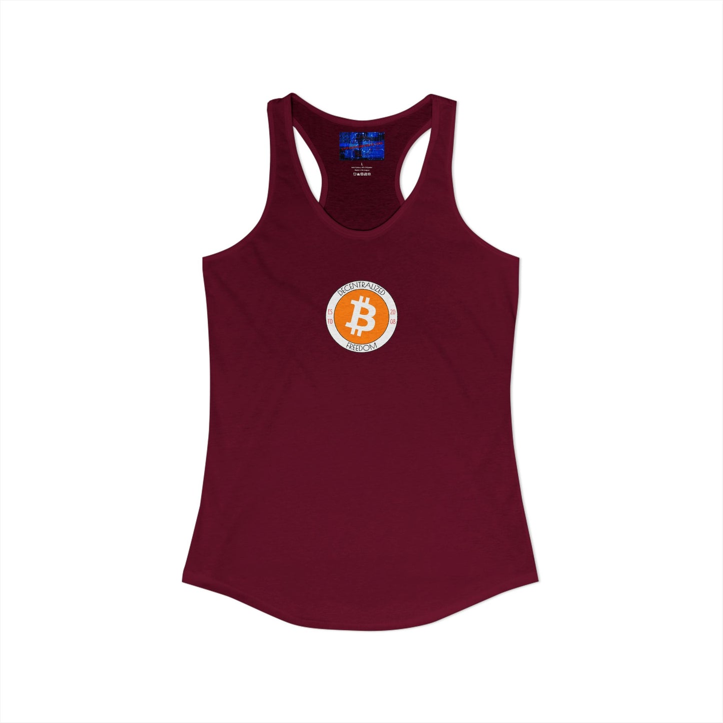 2-sided, Bitcoin (BTC) Decentralized Freedom Women's Racerback Tank Top by cypherpunkgear.com