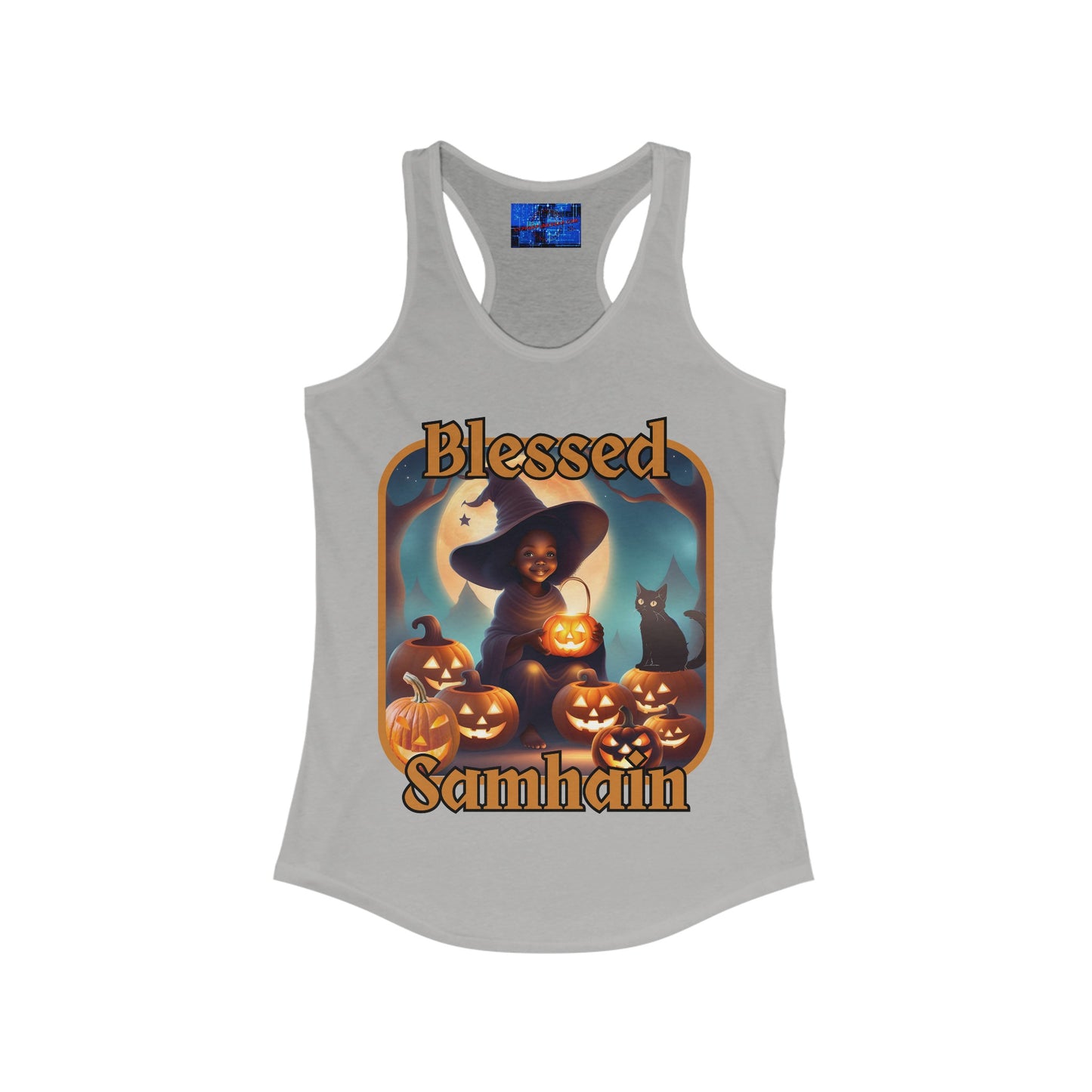 Blessed Samhain Cute Witch ORfont Women's Racerback Tank Top by cypherpunkgear