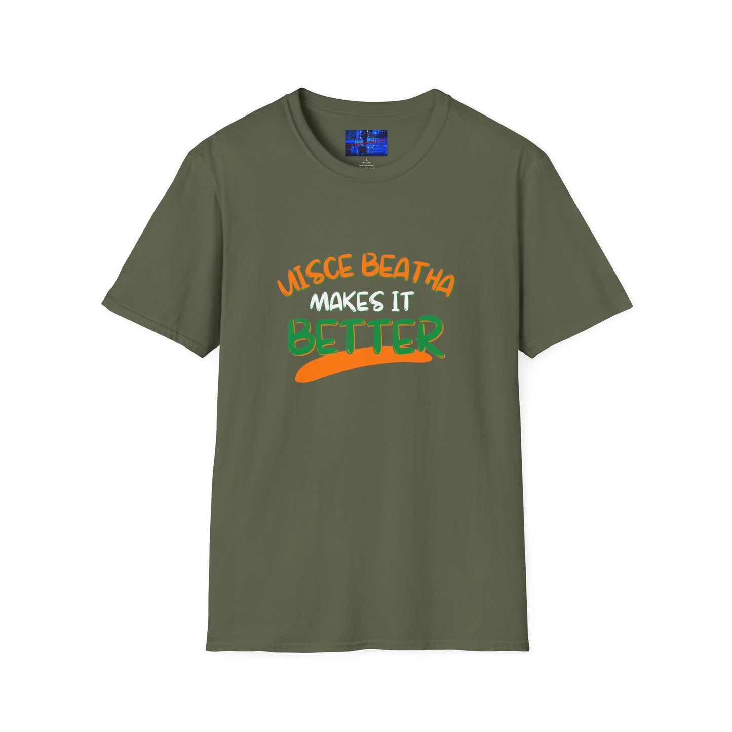 Uisce Beatha makes it better Orange, White, and Green font Dark colors Unisex T-Shirt by cypherpunkgear.com