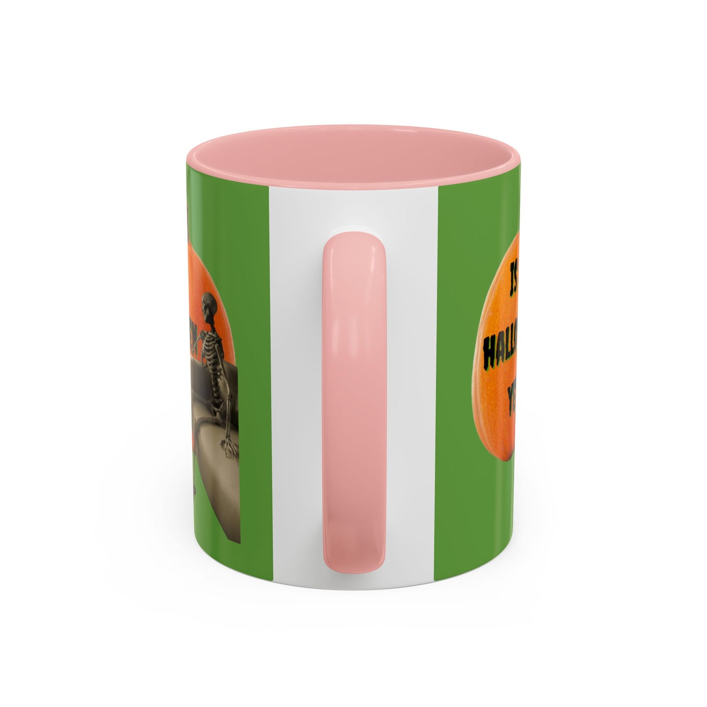 Is it Halloween yet? Skeleton's Giant Pumpkin Green Accent Mug by CreepyCrafts.boo