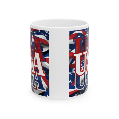 USA White font Center Patriot White Mug by cypherpunkgear.com