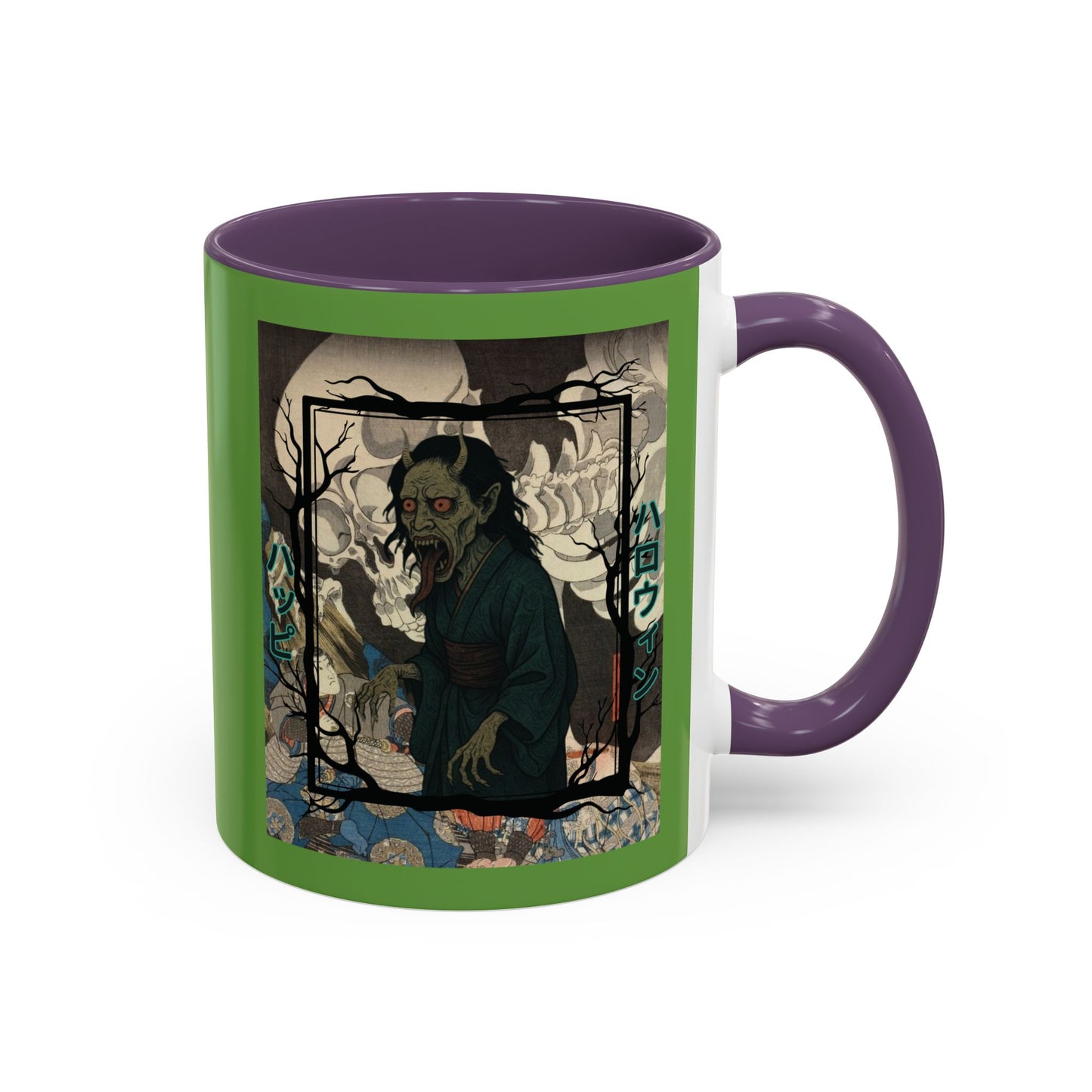 Yōkai Happy Halloween Green Accent Mug by CreepyCrafts.boo