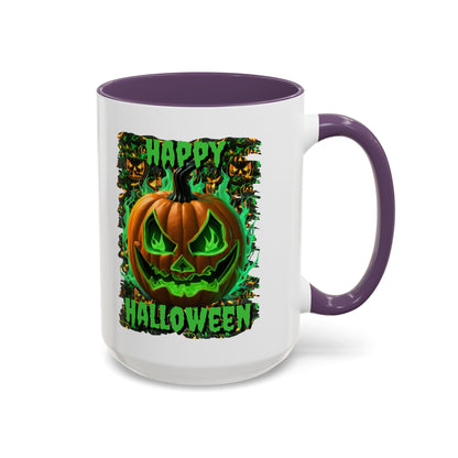 Happy Halloween Green Jack White Accent Mug by CreepyCrafts.boo