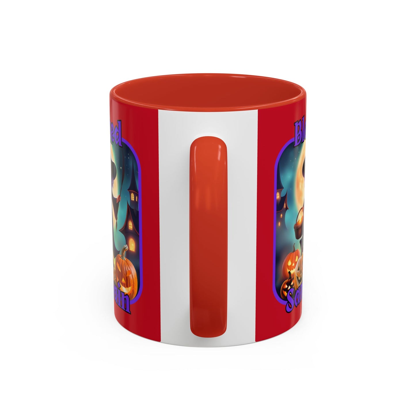 Blessed Samhain Little Witch Purple font Red Accent Mug by CreepyCrafts.boo