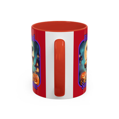 Blessed Samhain Little Witch Purple font Red Accent Mug by CreepyCrafts.boo