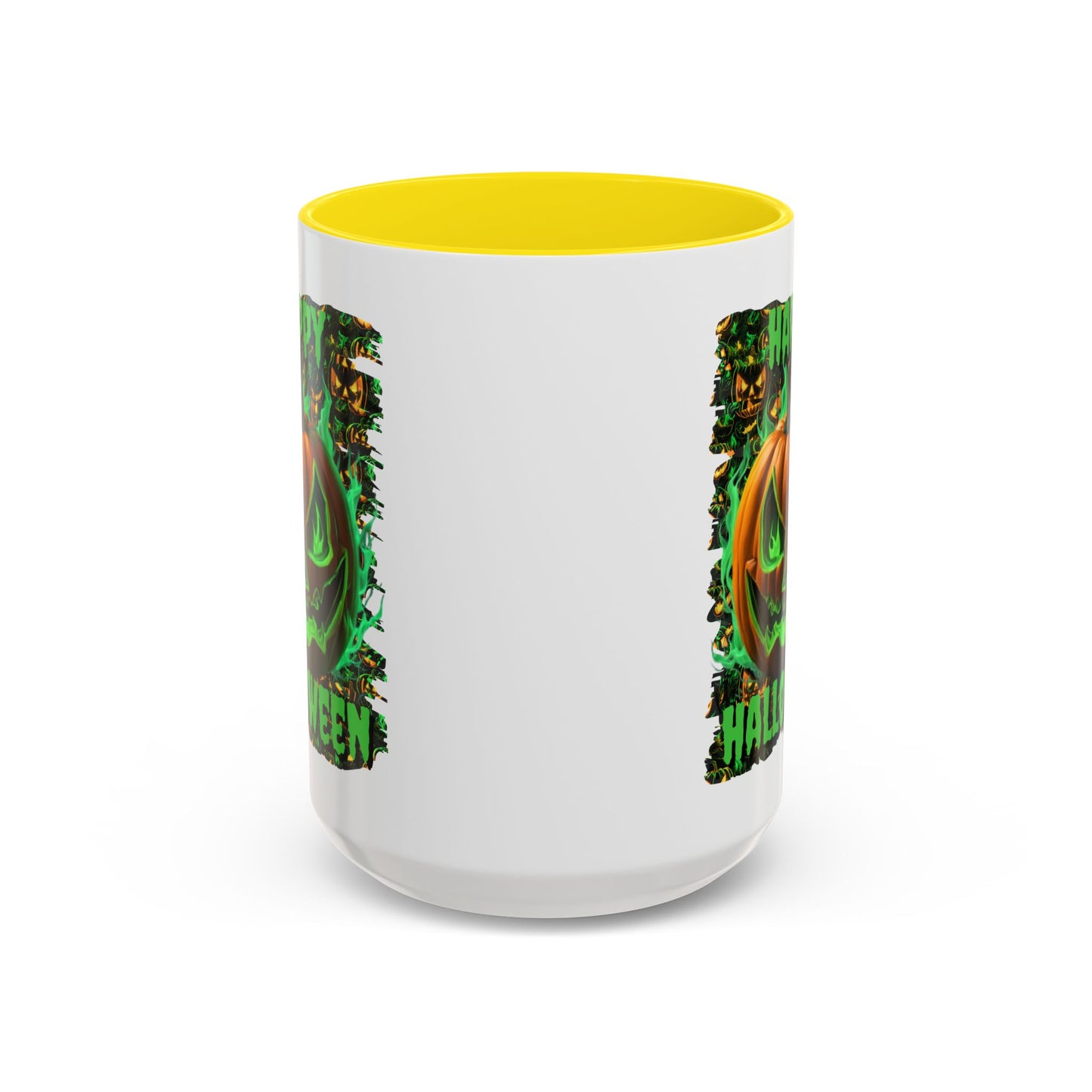 Happy Halloween Green Jack White Accent Mug by CreepyCrafts.boo