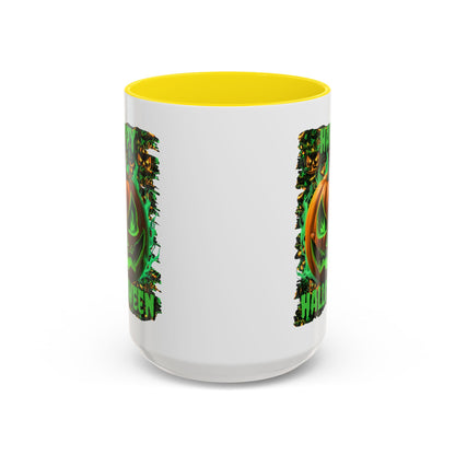 Happy Halloween Green Jack White Accent Mug by CreepyCrafts.boo