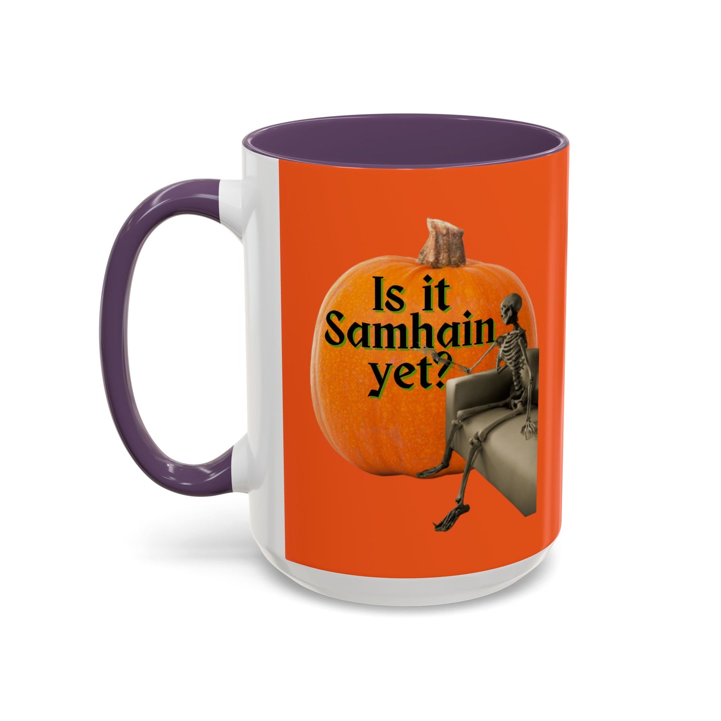 Is It Samhain Yet? Skeleton's Giant Pumpkin Orange Accent Mug by CreepyCrafts.boo