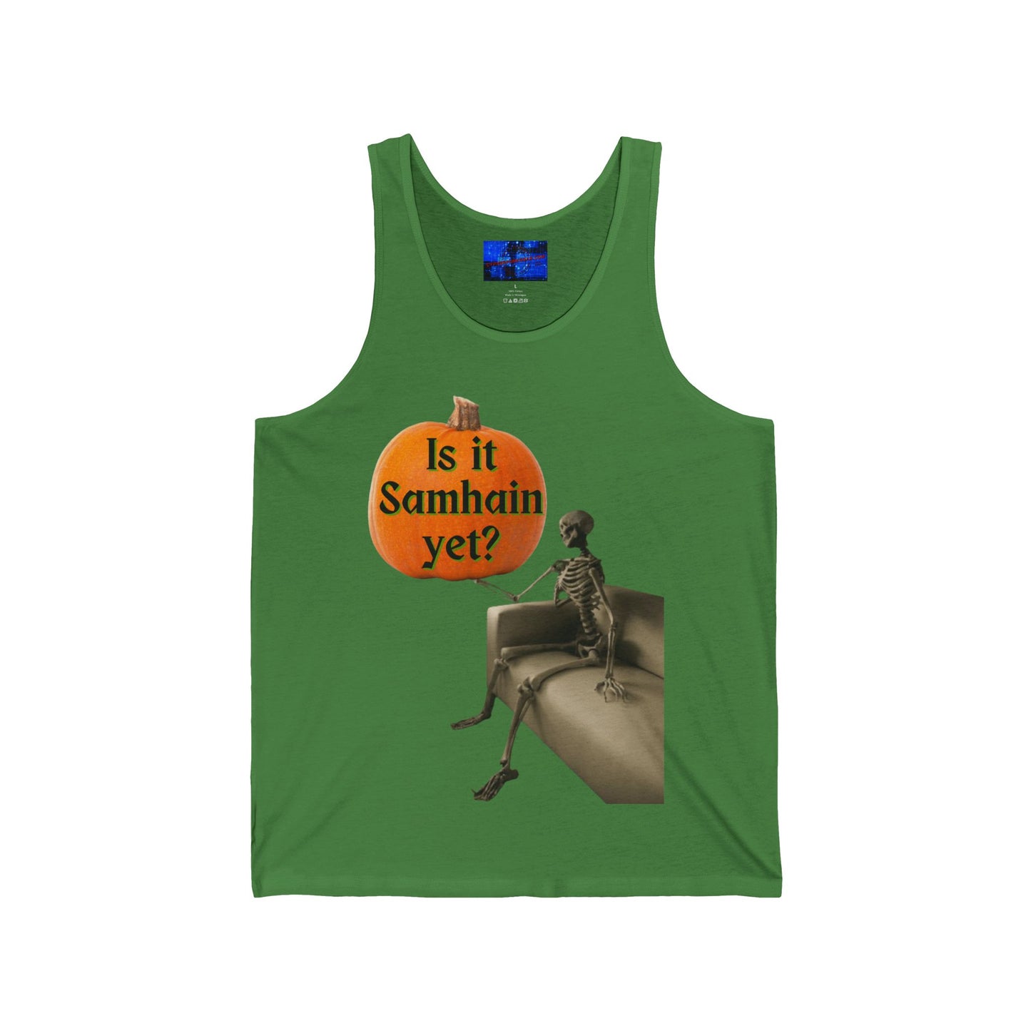 Waiting for Samhain Skeleton Unisex Jersey Tank Top by cypherpunkgear