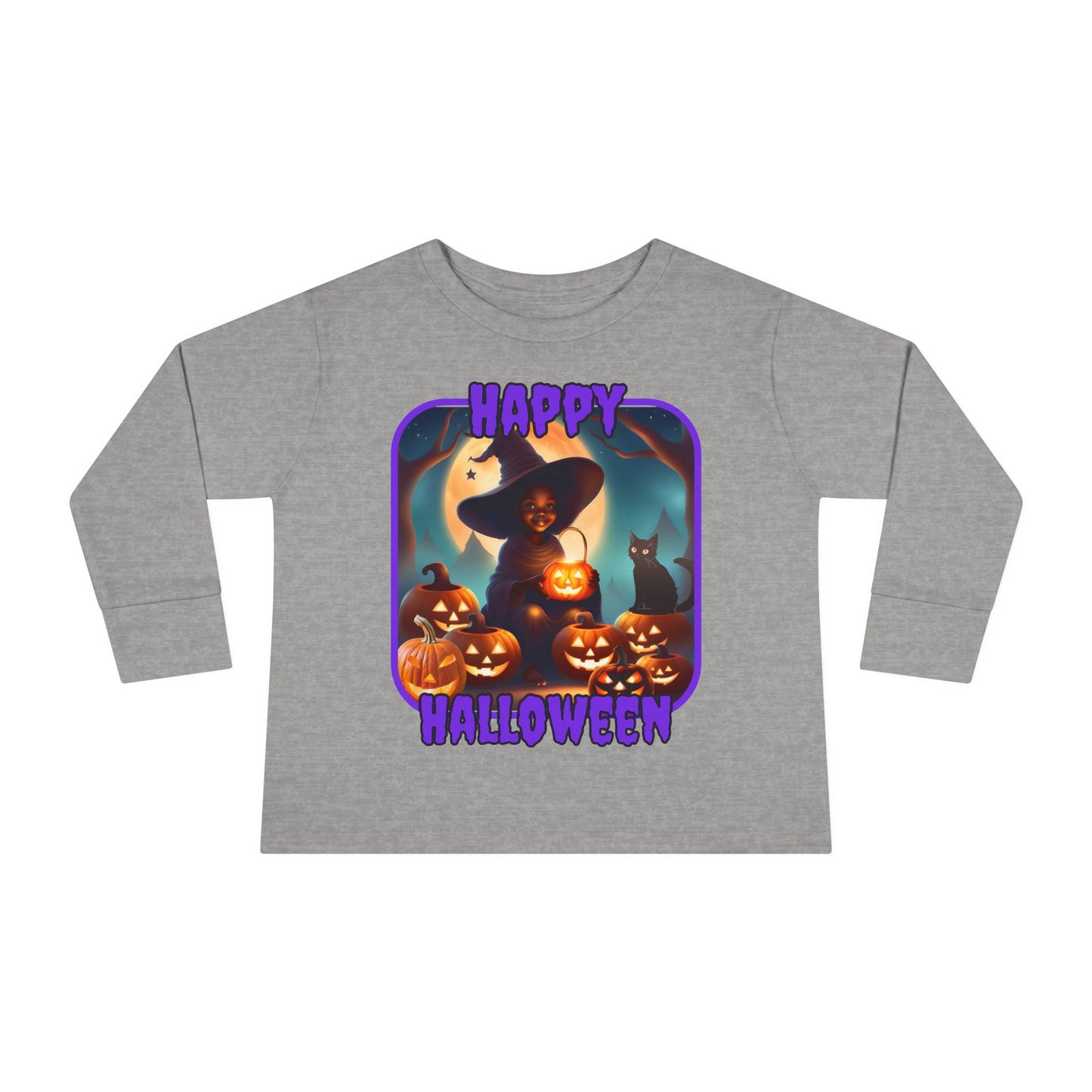 Happy Halloween Cute Witch Purple font Toddler Long Sleeve Tee by CreepyCrafts.boo