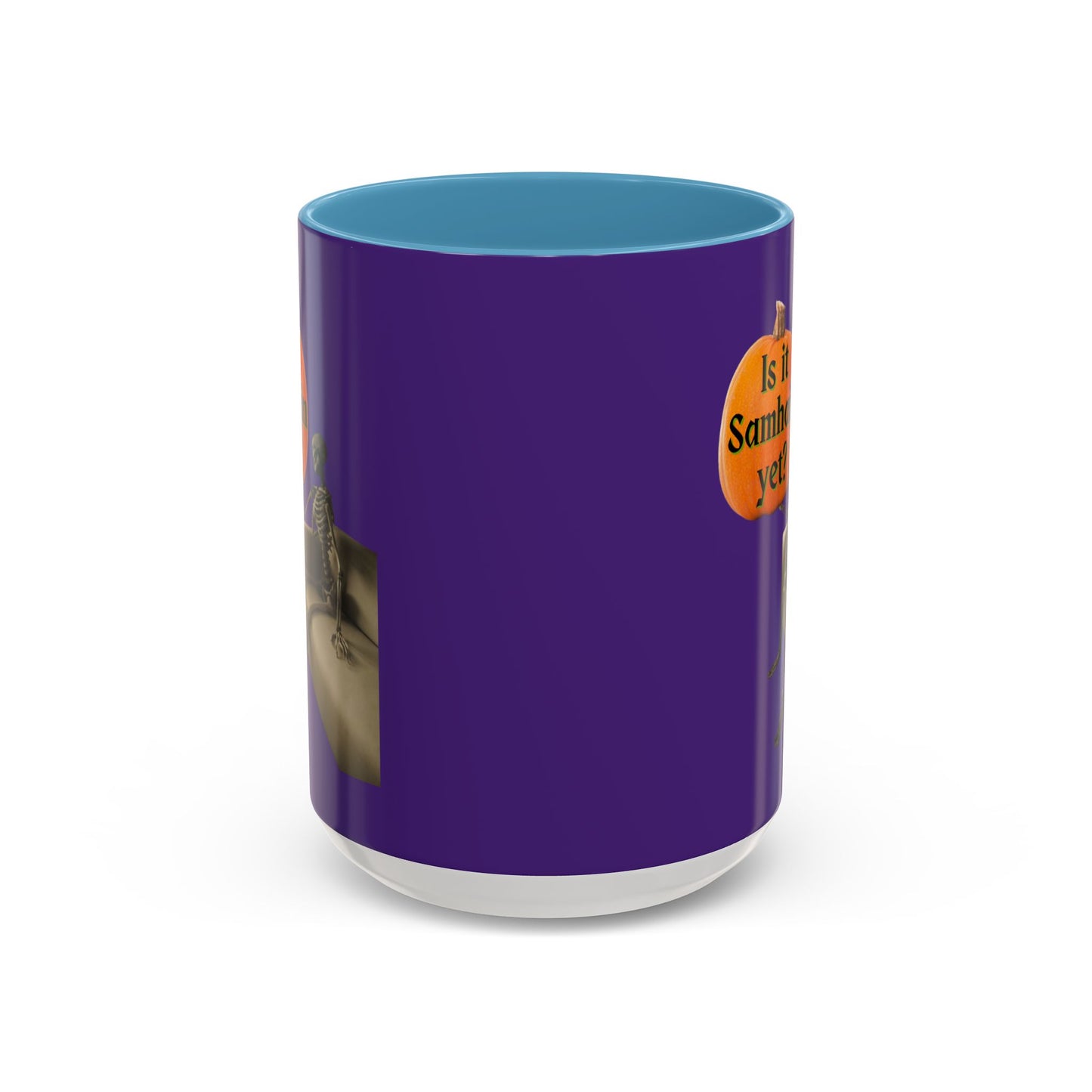 Is it Samhain yet? Skeleton's Pumpkin Purple Accent Mug by CreepyCrafts.boo