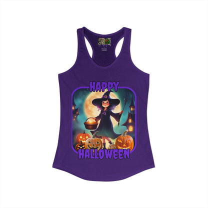 Happy Halloween Little Witch Purple font Women's Racerback Tank Top by CreepyCrafts.boo