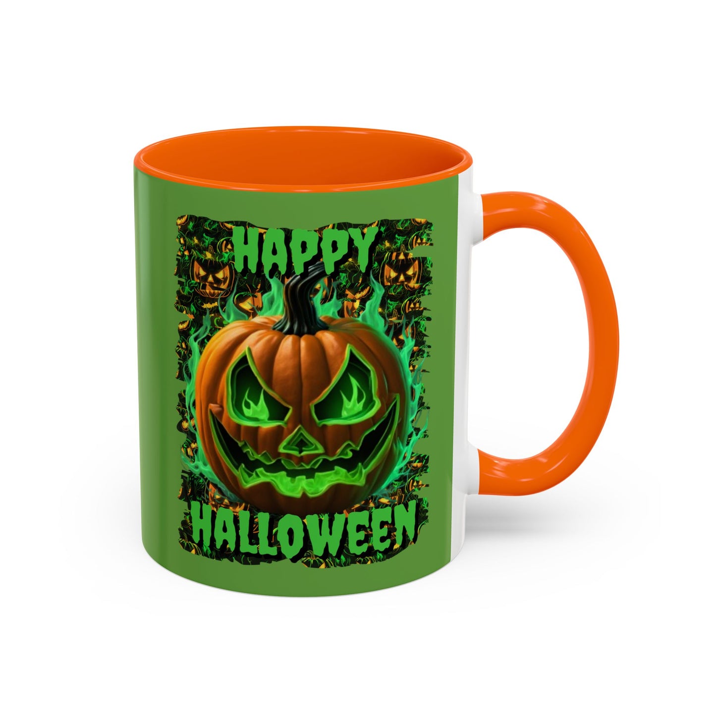 Happy Halloween Green Jack Green Accent Mug by CreepyCrafts.boo