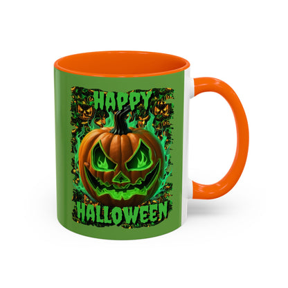 Happy Halloween Green Jack Green Accent Mug by CreepyCrafts.boo