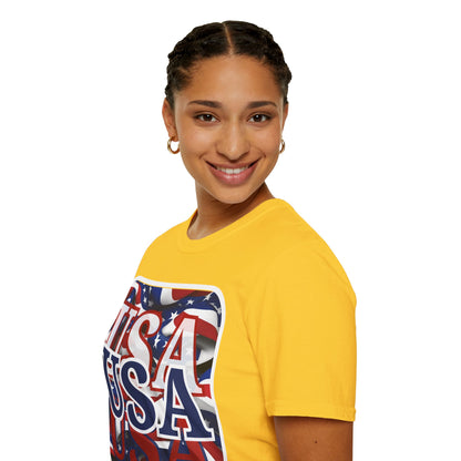 ¡EE.UU! ¡EE.UU! ¡EE.UU! ¡Patriota por cypherpunkgear! Camiseta unisex de estilo suave