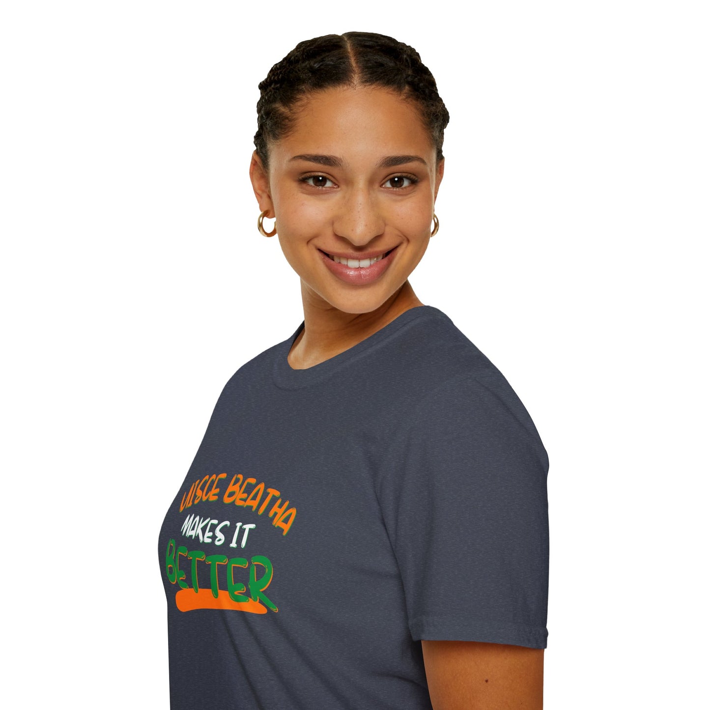 Uisce Beatha makes it better Orange, White, and Green font Dark colors Unisex T-Shirt by cypherpunkgear.com