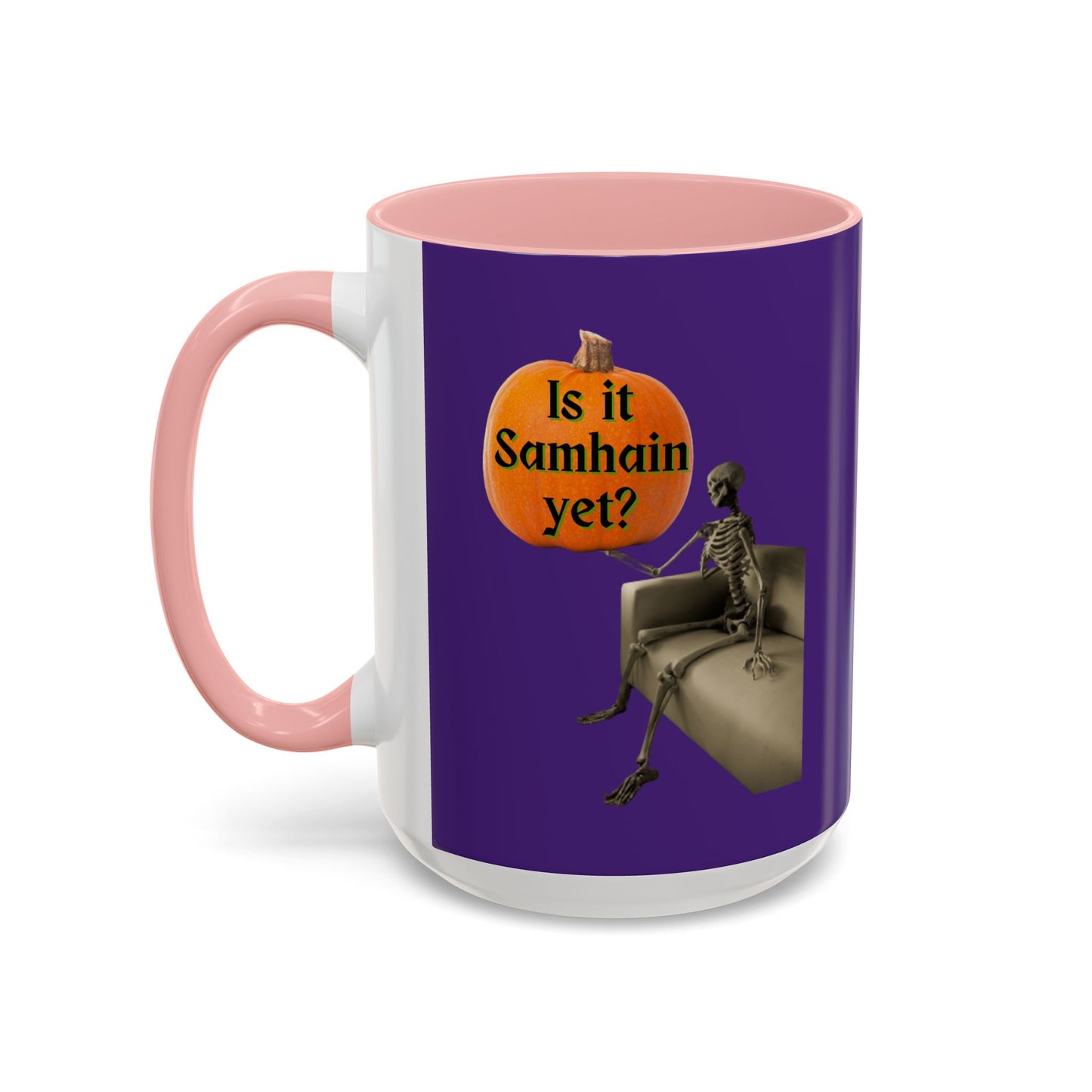 Is it Samhain yet? Skeleton's Pumpkin Purple Accent Mug by CreepyCrafts.boo