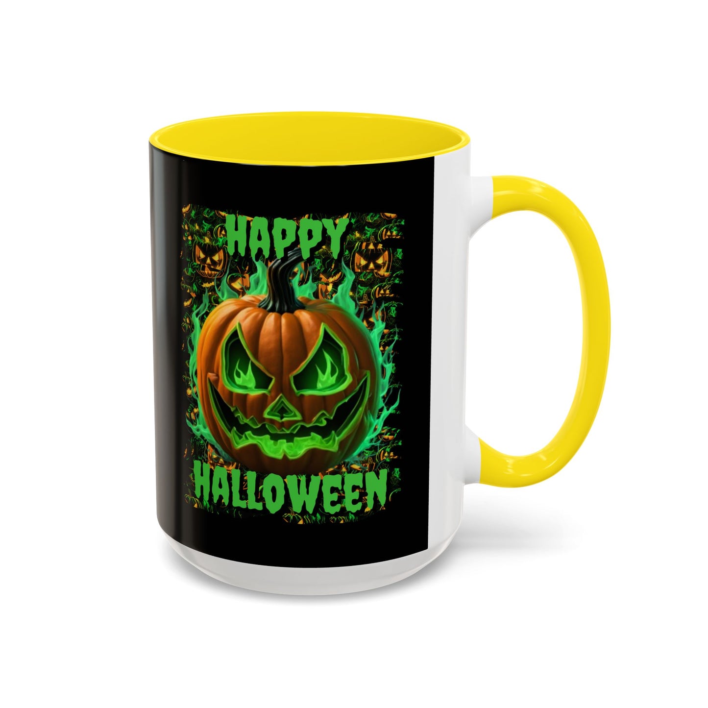 Happy Halloween Green Jack Black Accent Mug by CreepyCrafts.boo