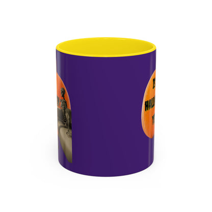 Is it Halloween yet? Skeleton's Giant Pumpkin Purple Accent Mug by CreepyCrafts.boo