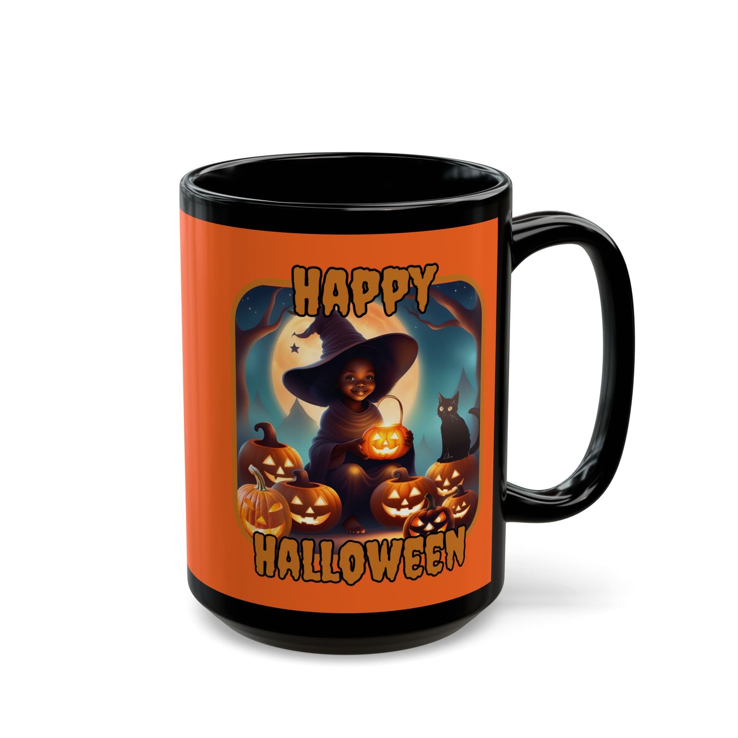Happy Halloween Cute Witch Orange font Orange Mug by CreepyCrafts.boo